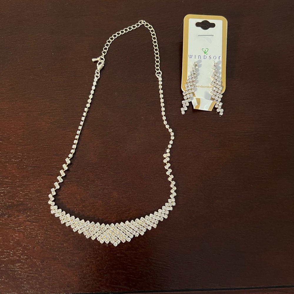 Cubic Zerconia diamond necklace and earrings